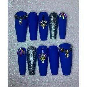 Blue Swarovski Matte Nails